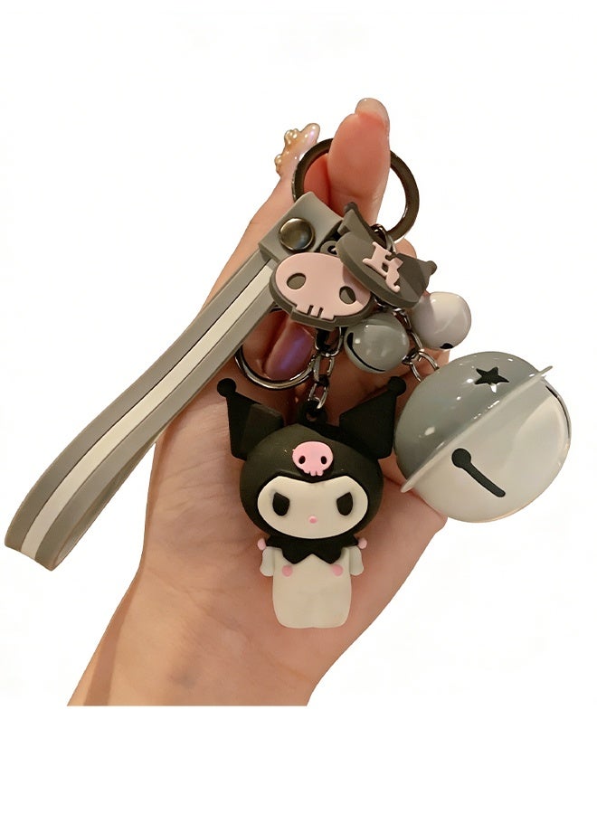 Happy D 3-piece wristband anime bell keychain, cute car keychain accessory, ladies' key pouch handbag charm - Image 3